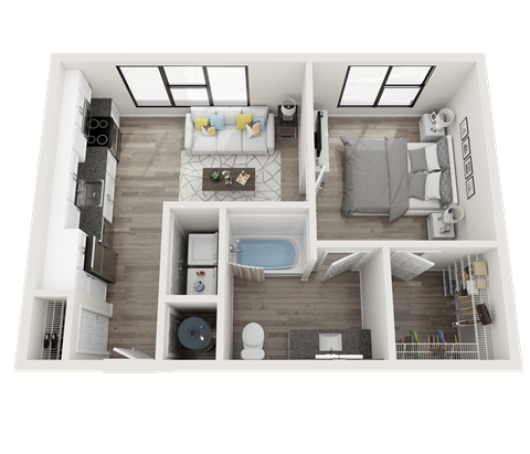 1 bedroom 1 bathroom Floor plan at Link Apartments® Montford, Charlotte, NC